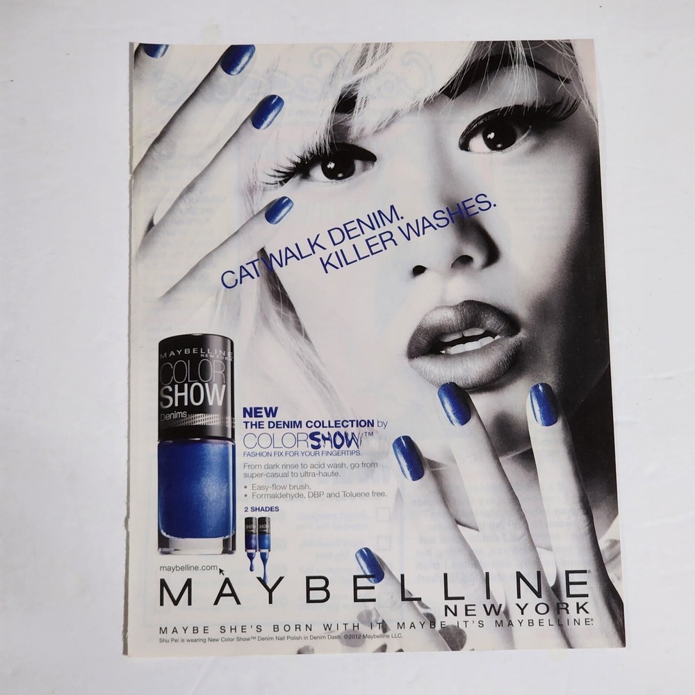 2012 Maybelline Print Ad Shu Pei Qin Blue Nail Polish Magazine Clipping 8x11